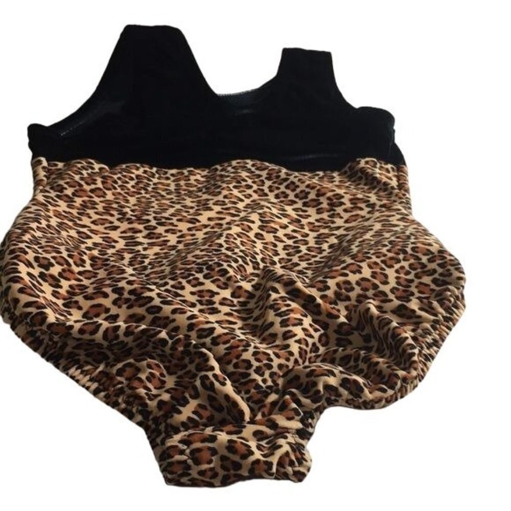 Girls Bathing Suit Velvet & Animal Print Black /Brown SZ S